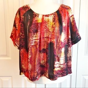 Modamix by Brandon Thomas Colorful Red Print Cropped Blouse Top 3X